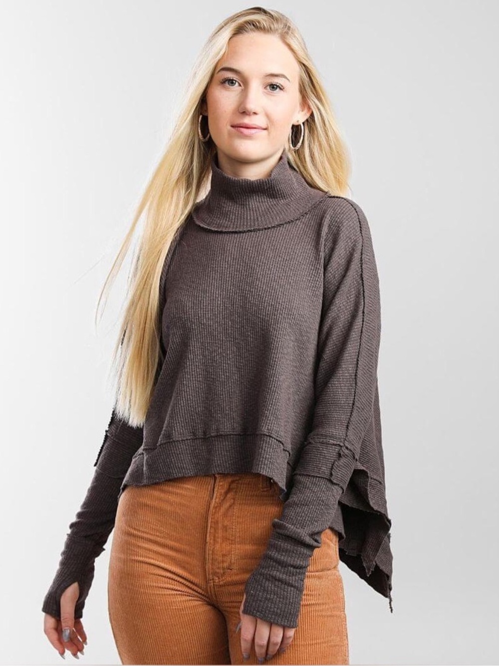NWOT Free People Moon Daisy Thermal Pullover Brown XS